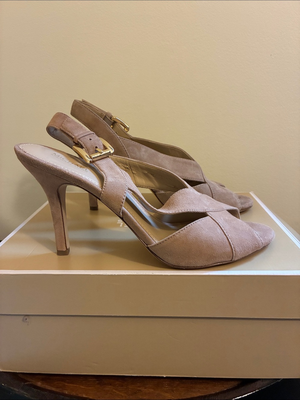 Michael Kors Beige Suede Crisscross Slingback Heels - Picture 2 of 3